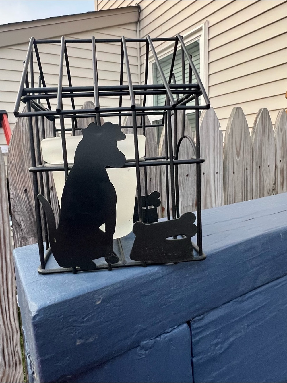 Black Metal Dog & Bone Candle Lantern